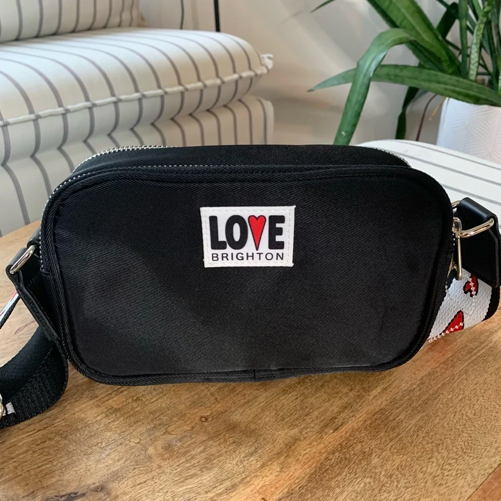 Love Essentials Cross‎ Body Bag - Brighton Black with Heart Strap